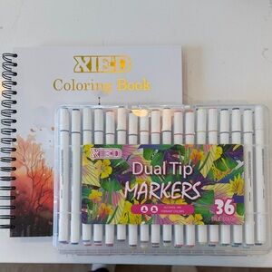 XIED Dual Tip Alcohol Ink Markers and Adult Coloring Book Set
